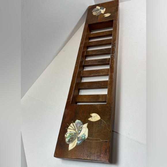 Anthropologie Wood Bath Caddy- Marble Stone Inlay- Made In India- 27” Floral - Picture 10 of 10